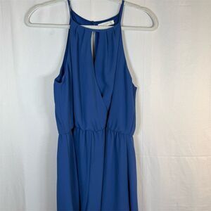 LUSH Clothing Romper Womens Size M Blue Halter Neck Wrap Front Wide Leg Flowy